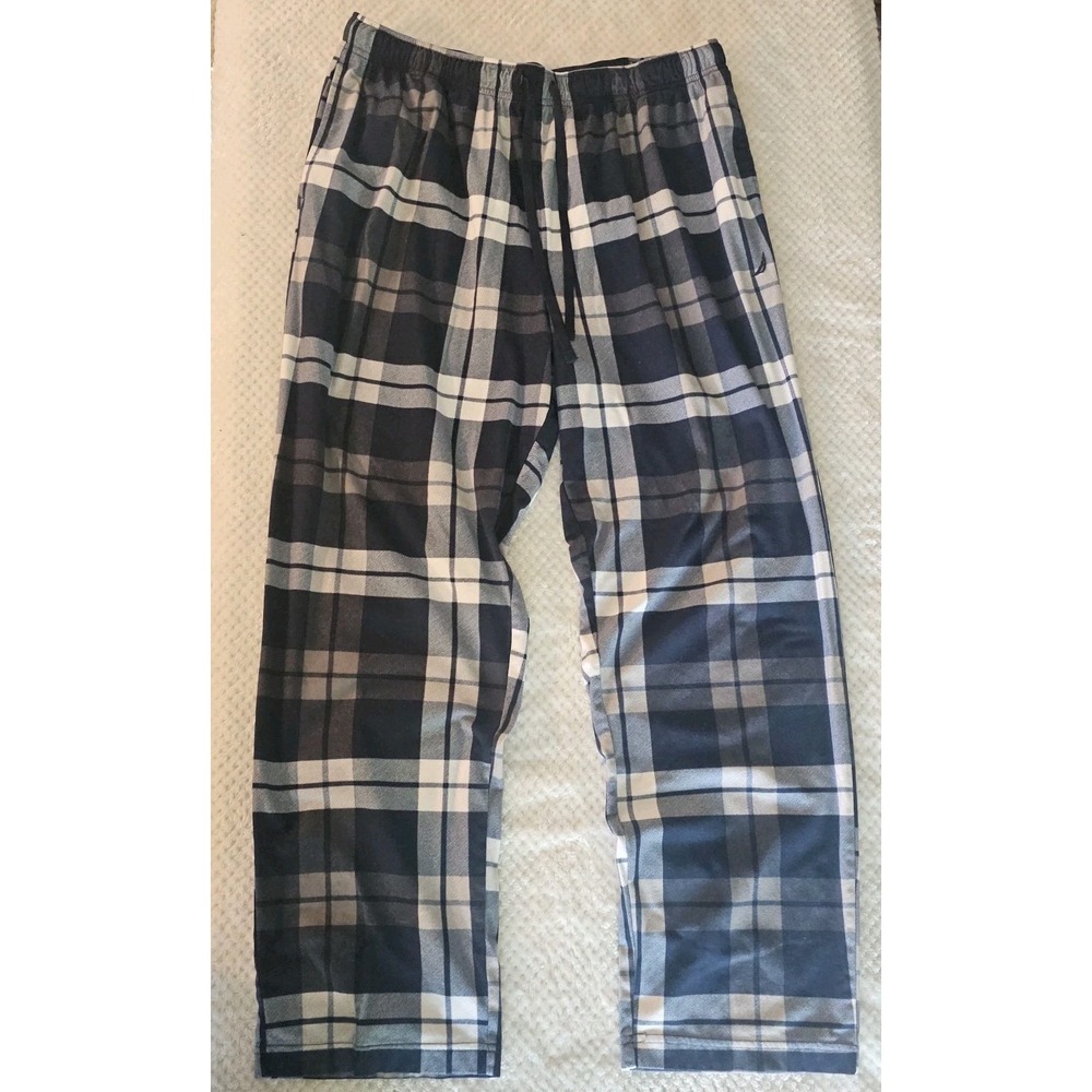 Nautica Men's Sueded Fleece Pajama Pants Plaid Navy/White/Red, Size Large Sleep